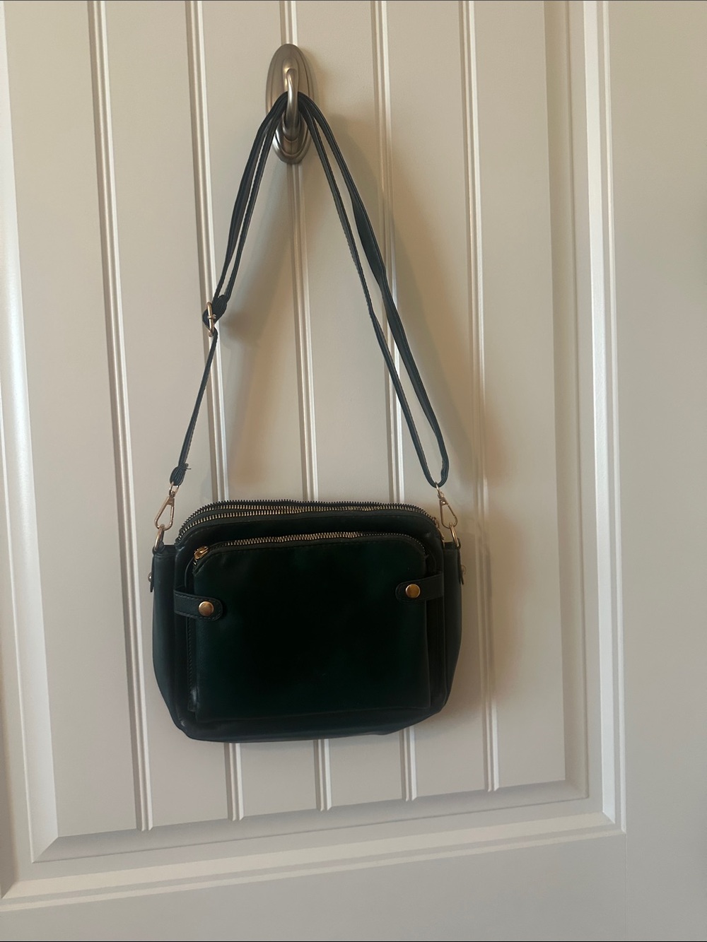 Convertible Dark Green Crossbody Bag with Gold Accents